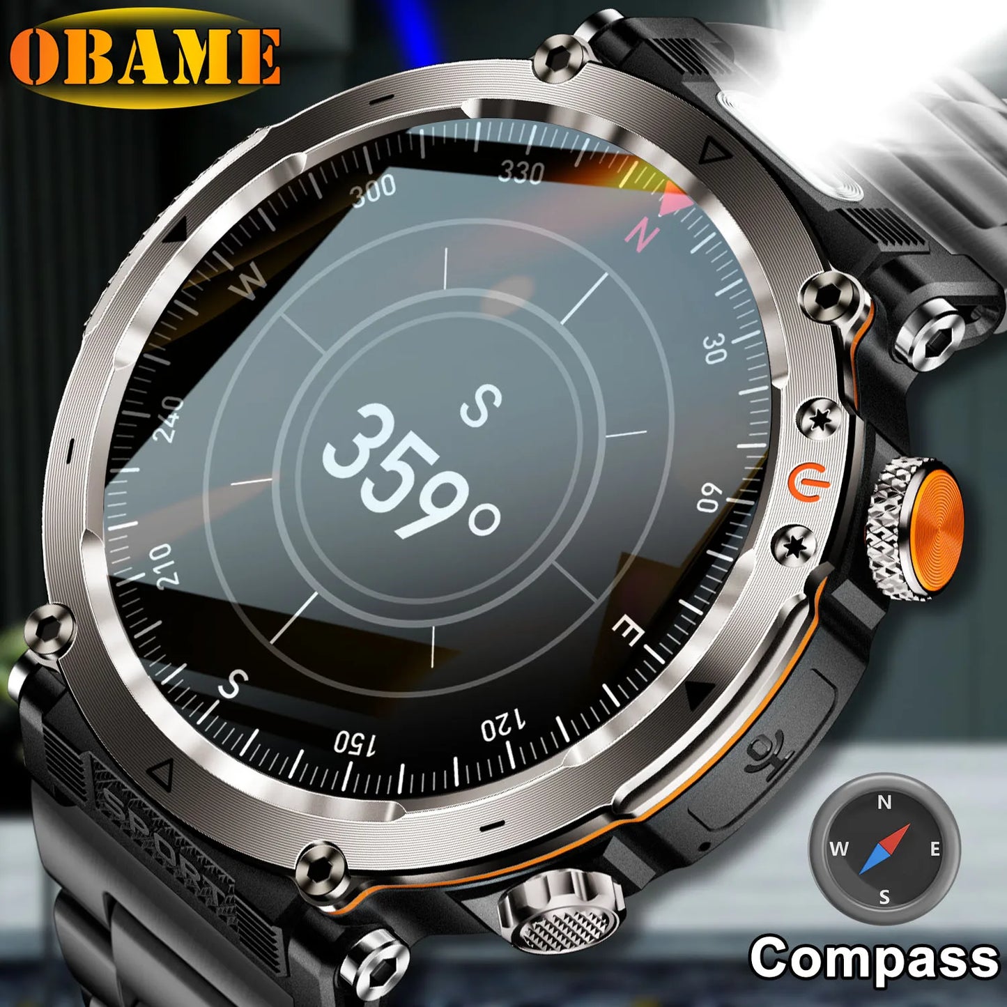 Montre Intelligente Outdoor 5ATM - Écran 1.9" Lampe LED Boussole Étanche