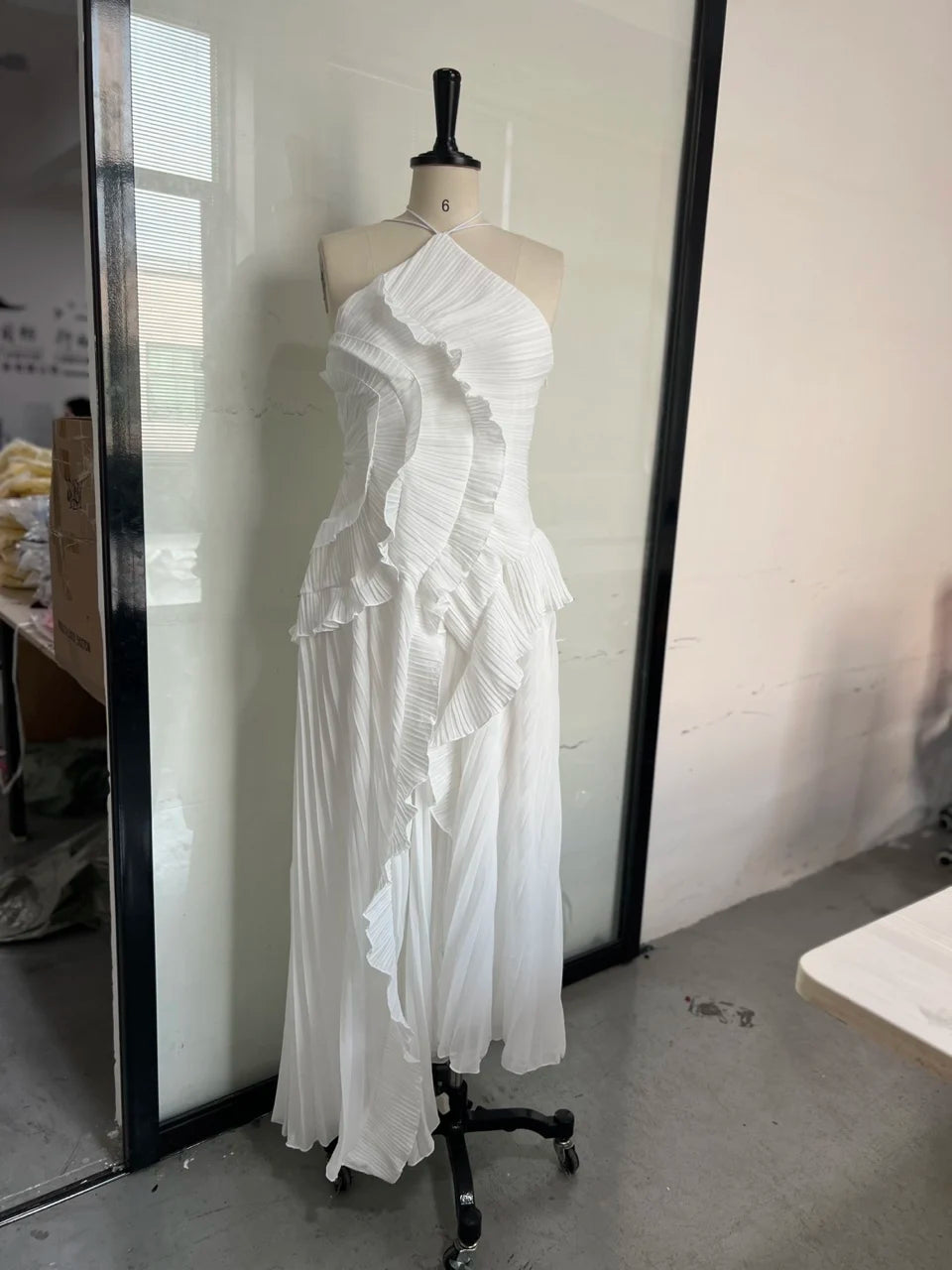 Robe Bal Violet Licou Volants - Dos Nu Mousseline Longue Soirée Été