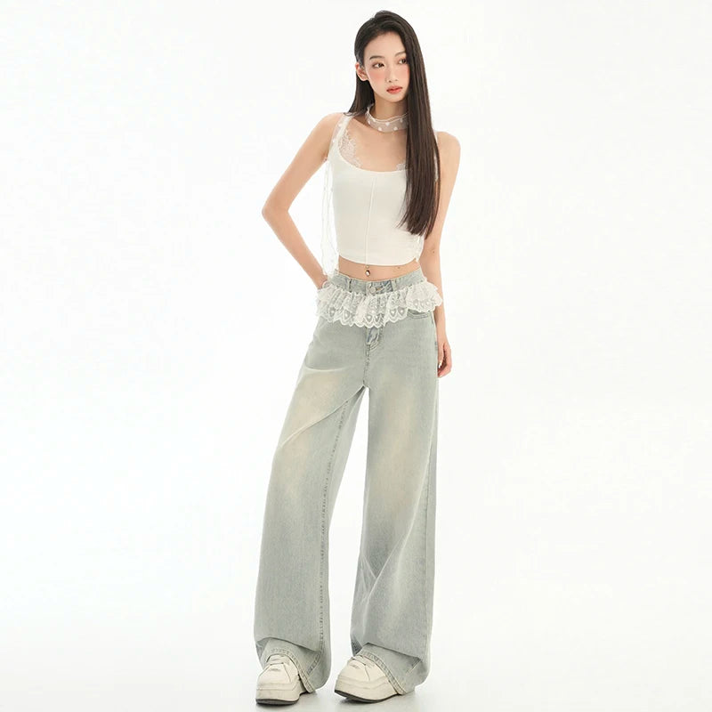 Jean Femme Y2K Harajuku Streetwear - Taille Haute Rétro