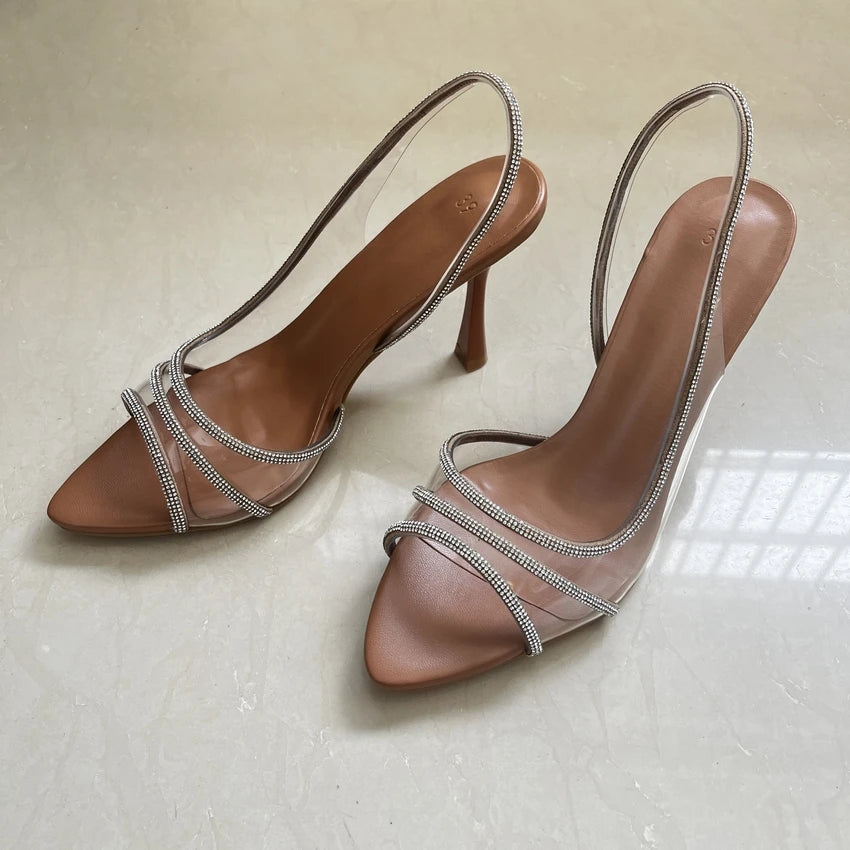 Sandales Transparentes Talons Hauts Femme - Strass Slingback Sexy Été
