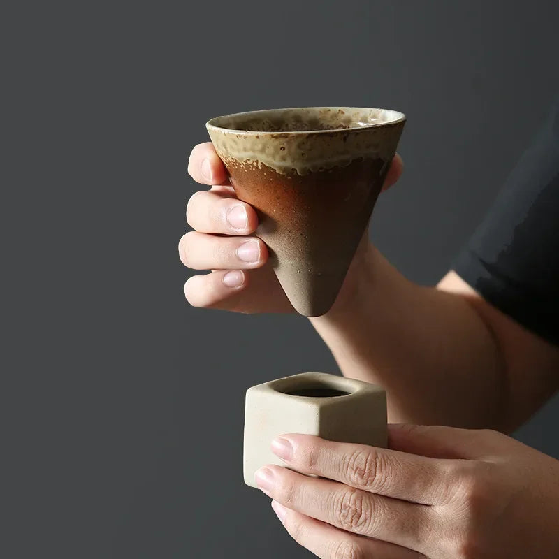 Tasse Expresso Rétro Céramique Japonaise - Bol à Thé Artisanal avec Base