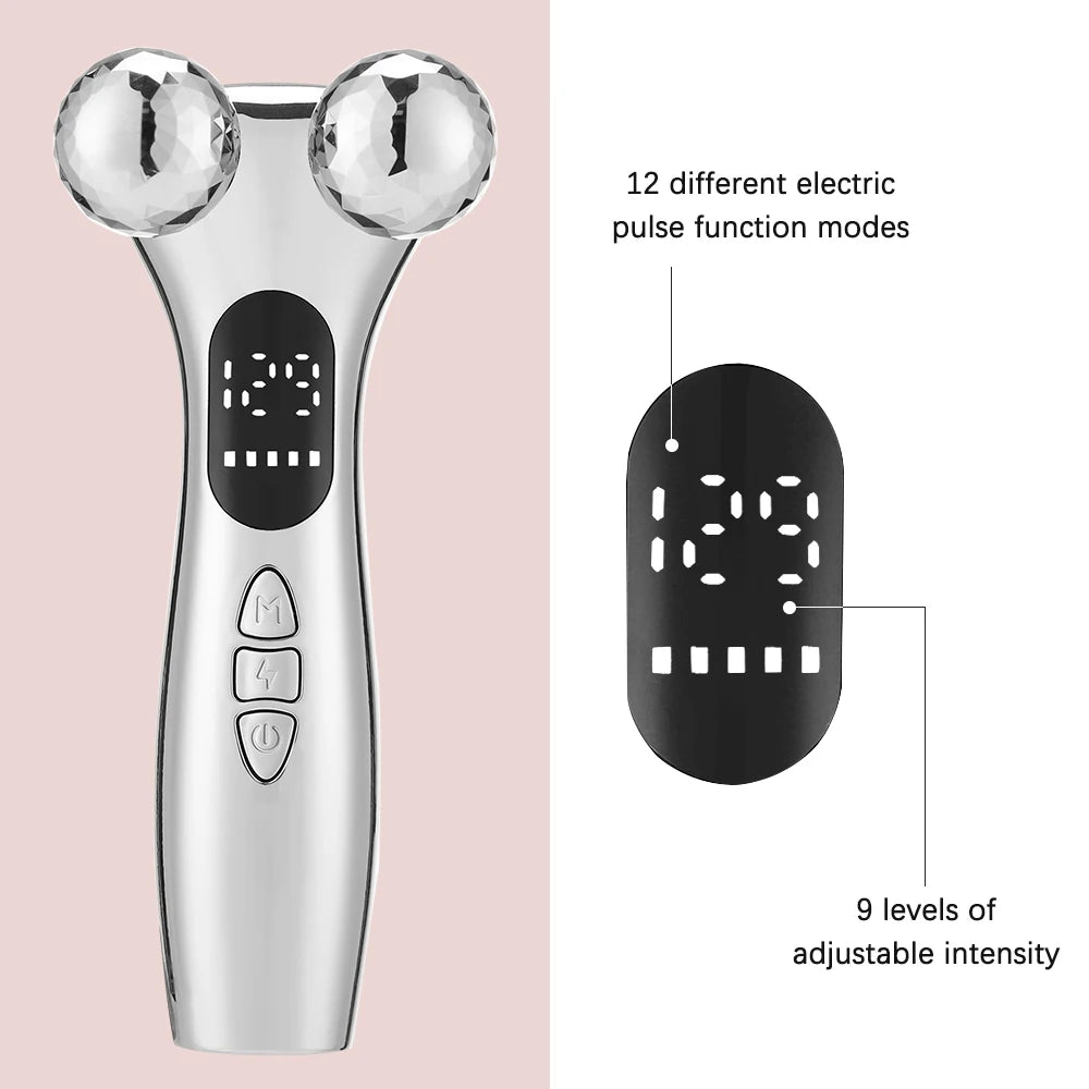 Electric Microcurrent Facial Beauty Instrument LED Display Face Lifting Roller Massager Skin Tightening Beauty Devices