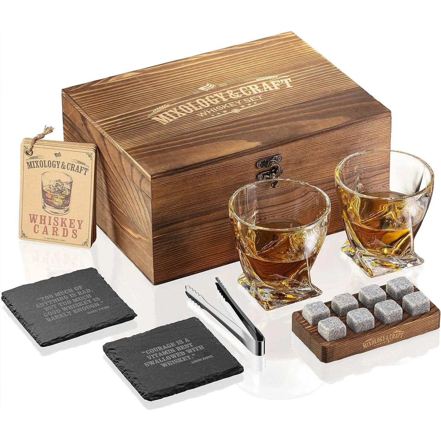 Ensemble Pierres Whisky Granit - Verres 10oz Coffret Bois Cadeau Homme