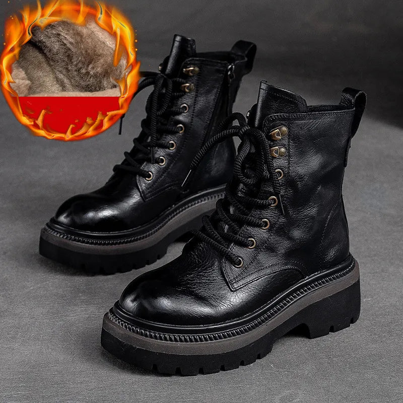 Bottes JOHNMOB Cuir Véritable Vintage - Fermeture Éclair Semelle Optique Hiver 2025