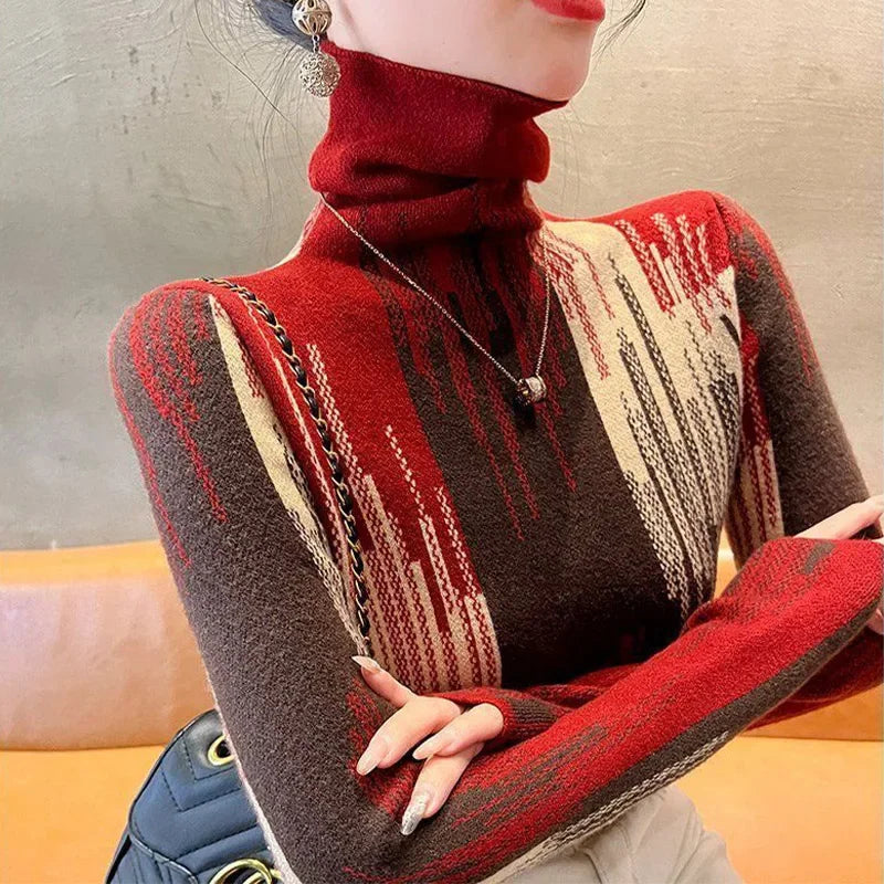 Pull Col Haut Femme - Style Occidental Tricoté Élégant