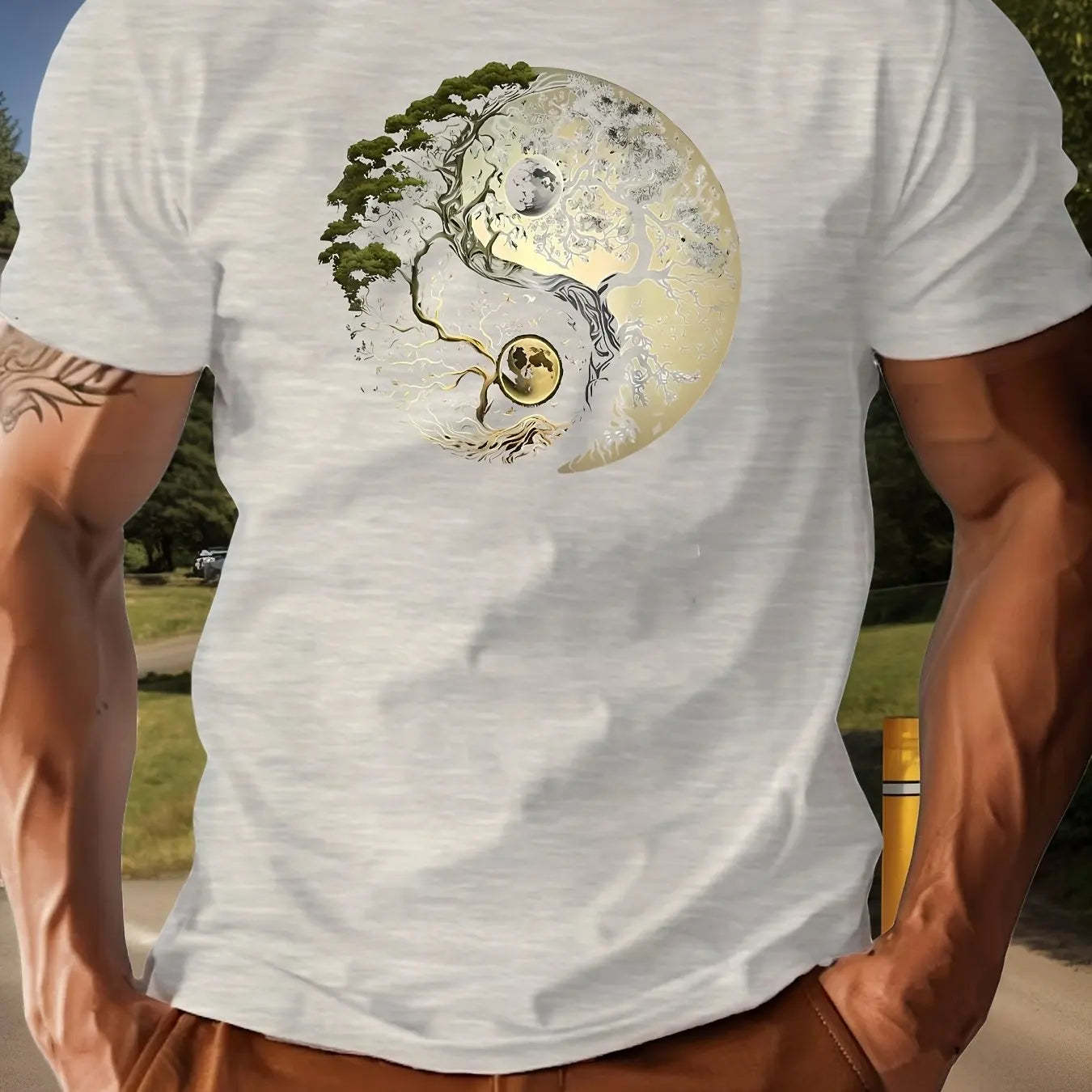 T-Shirt Homme 100% Coton Yin-Yang - Col Rond Ample Sport Décontracté Été