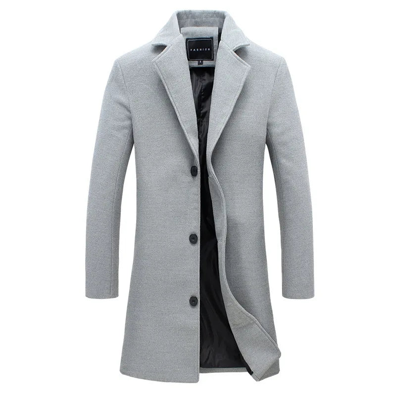 Manteau Laine Simple Boutonnage Homme - Coupe-Vent Ajusté Élégant Britannique Printemps Automne