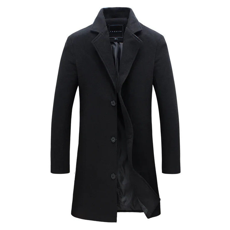 Manteau Laine Simple Boutonnage Homme - Coupe-Vent Ajusté Élégant Britannique Printemps Automne