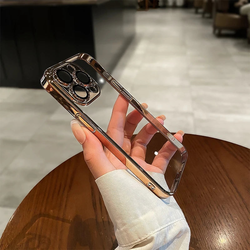 Coque iPhone Silicone Transparent Luxe - Placage Protection Objectif 15 14 13 12 11 Pro Max