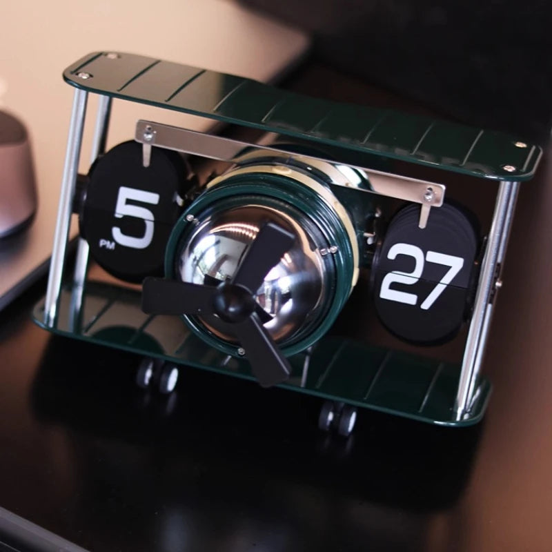 Horloge Bureau Rétro Design Avion - Flip Clock Mécanique Vintage