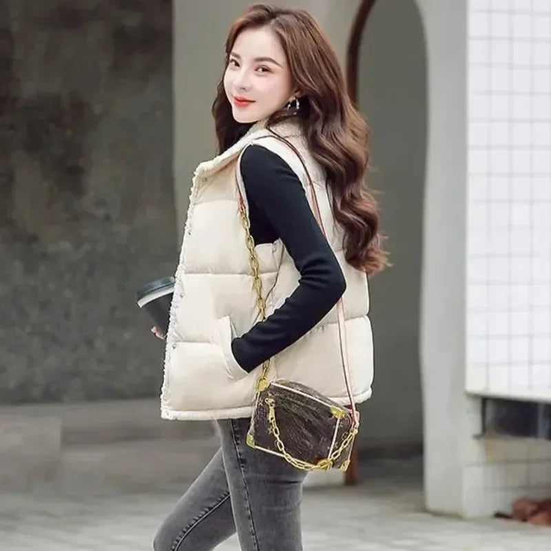 Gilet Femme Coton Rembourré Demi-Court - Style Coréen Élégant Travail