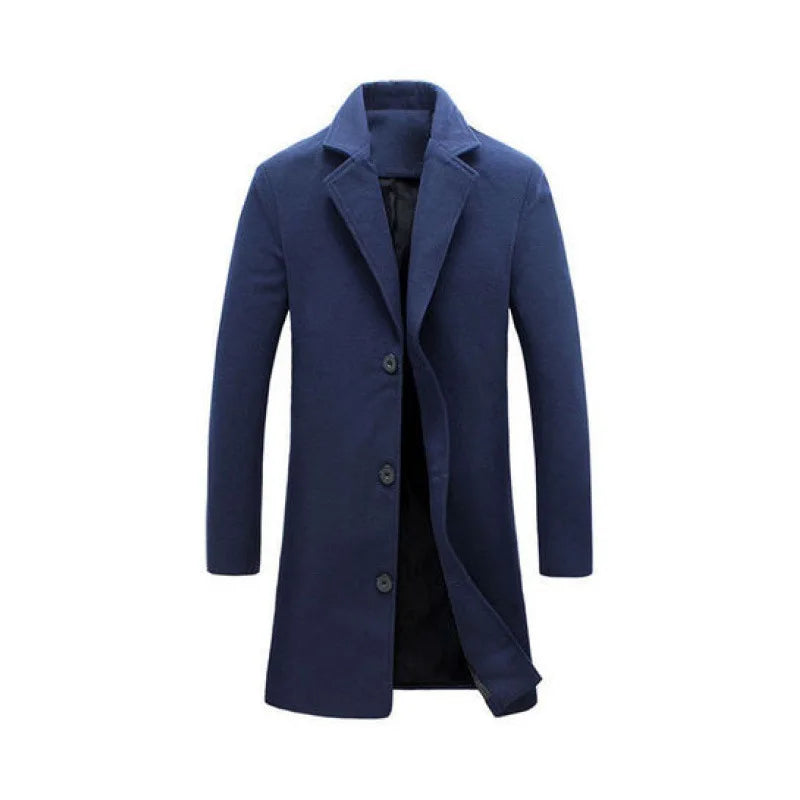Manteau Laine Simple Boutonnage Homme - Coupe-Vent Ajusté Élégant Britannique Printemps Automne