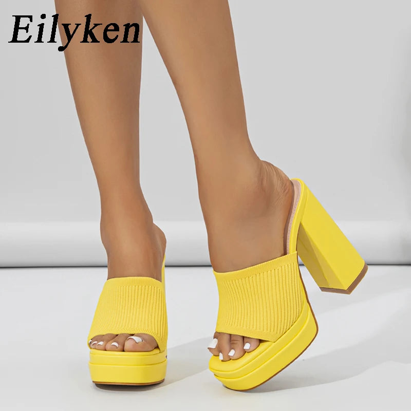 Pantoufles Eilyken Talons Hauts Femme - Plateforme Tissu Bout Ouvert Fête Mariage