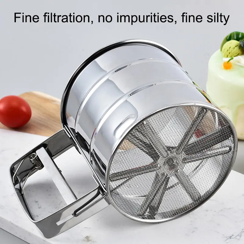 1pc En Acier Inoxydable Farine Tamis Pour La Cuisson, Poudre Sucre Shaker Avec Main Presse Conception, Fine Maille Farine Tamis