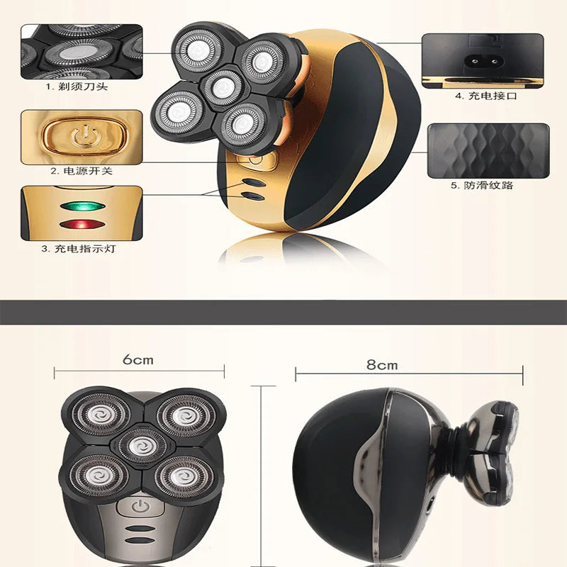 Rasoir Électrique 5 Lames USB Rechargeable - Acier Inoxydable Barbe Maison