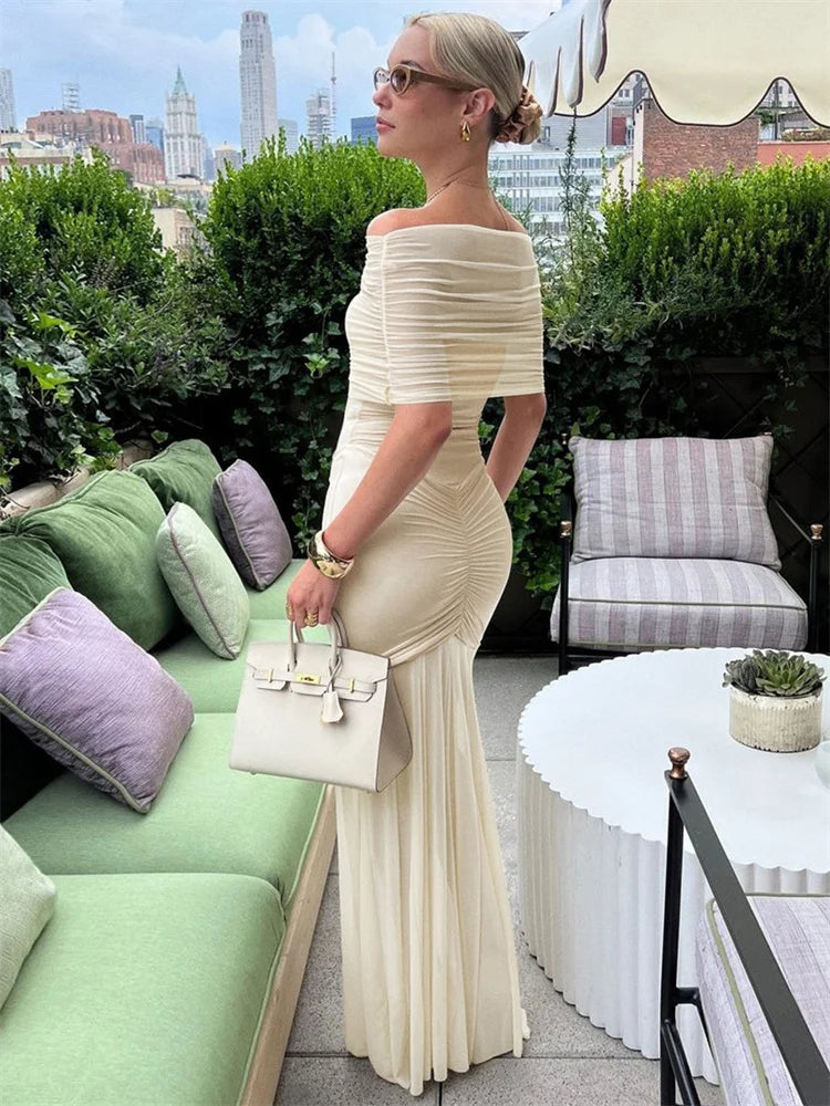 Robe Longue Maille Tossy Dos Nu - Plissée Transparente Élégante Printemps