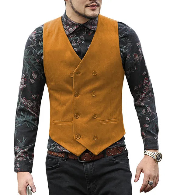 Gilet Costume Homme Col V Laine - Double Boutonnage Cintrée Mariage