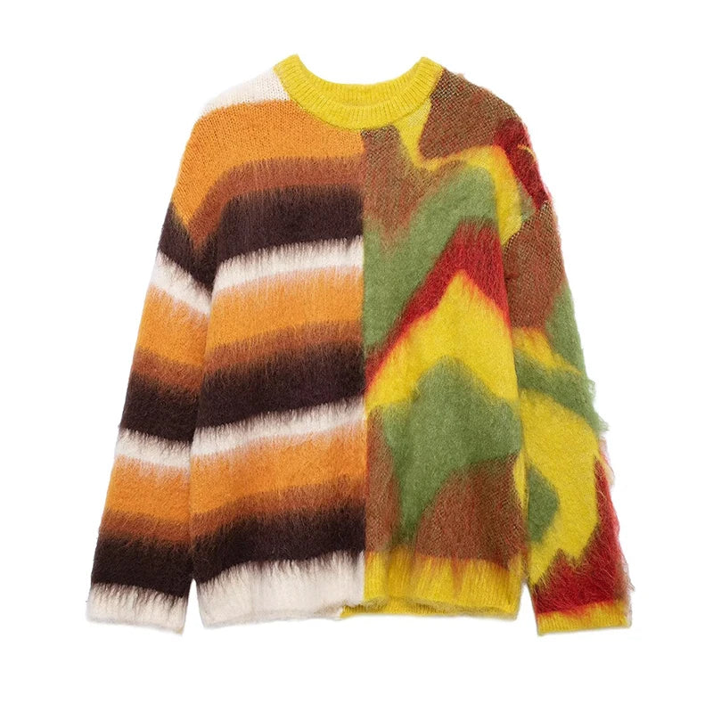 Pull Mohair Carreaux Femme - Cardigan Col Rond Manches Longues Boutonnage Automne