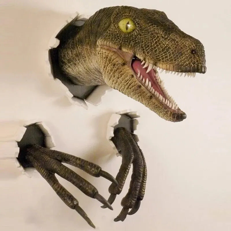 Statue Murale Dinosaure 3D Velociraptor - Décoration Artisanat 3 Pièces