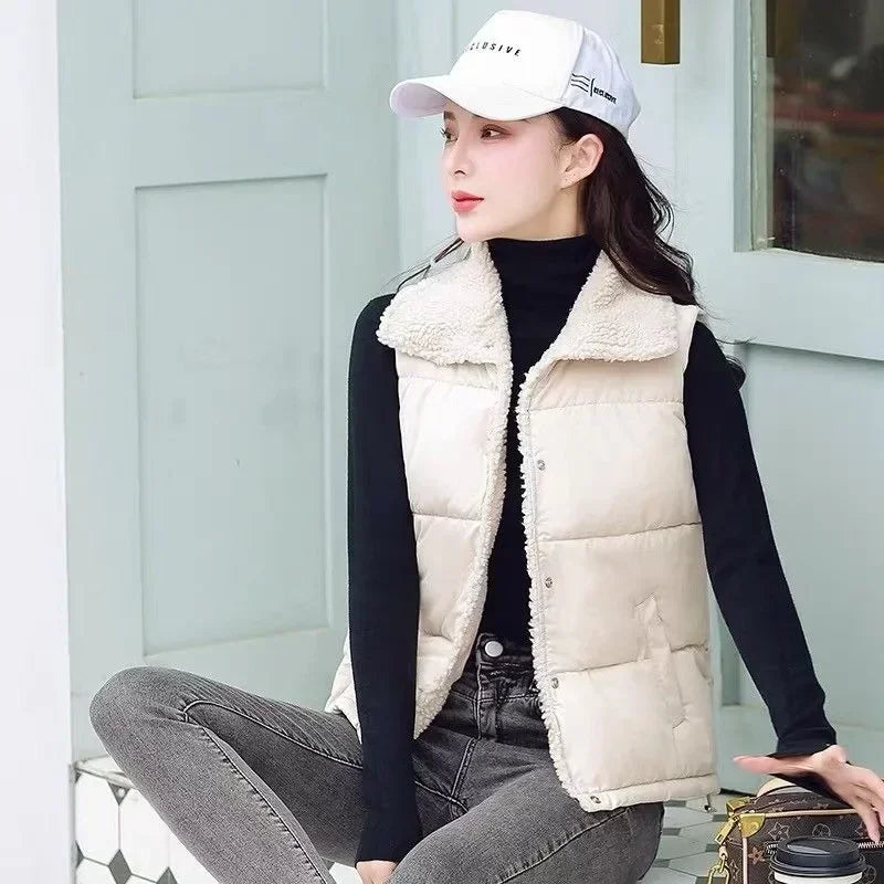 Gilet Femme Coton Rembourré Demi-Court - Style Coréen Élégant Travail