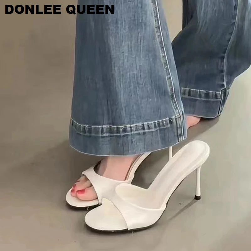 Sandales Mules Cuir Verni Talons Fins - Escarpins Ouverts Mode Femme 2025