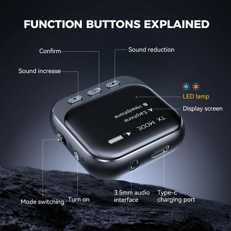 Adaptateur Bluetooth 5.4 Joyroom 2-en-1 Voiture - Émetteur Récepteur AUX LED