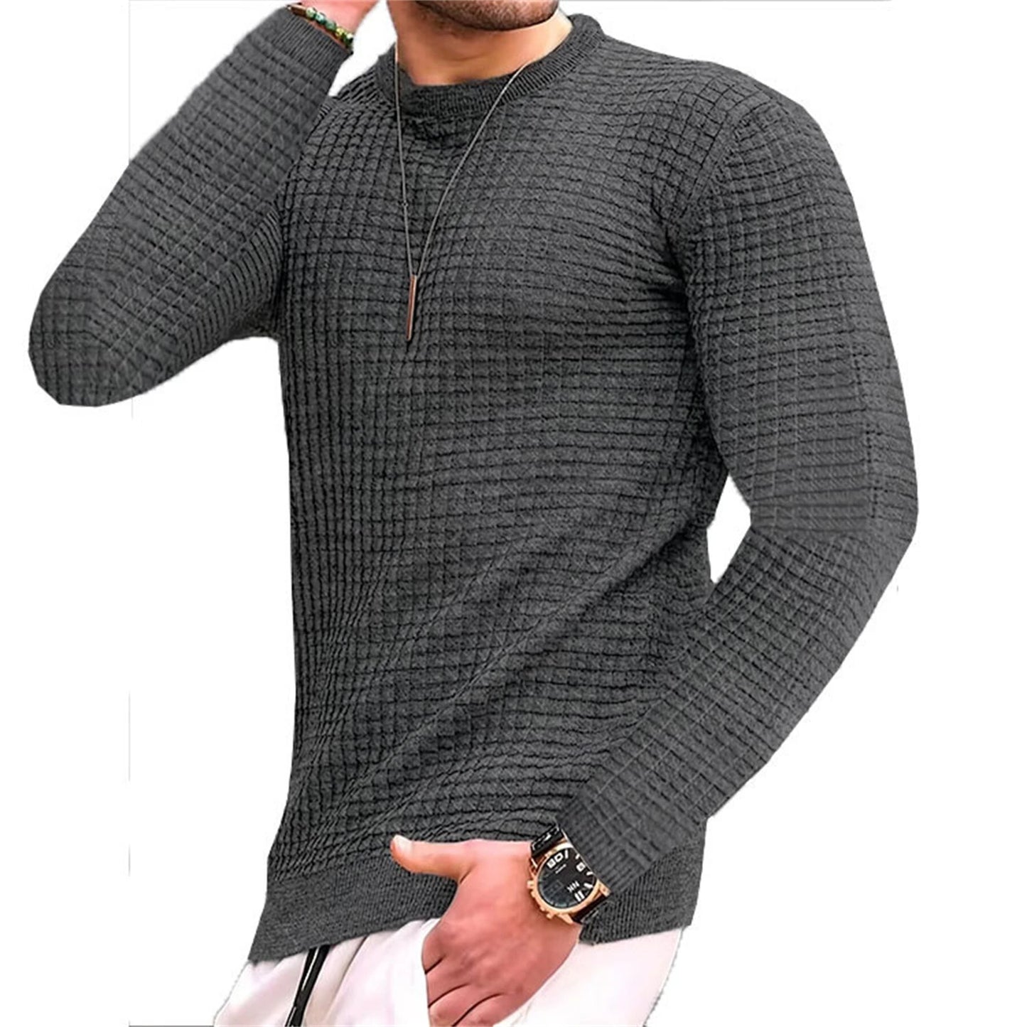 Sweat Carreaux Gaufré Homme - Col Rond Jacquard Capuche Mode Jeunesse