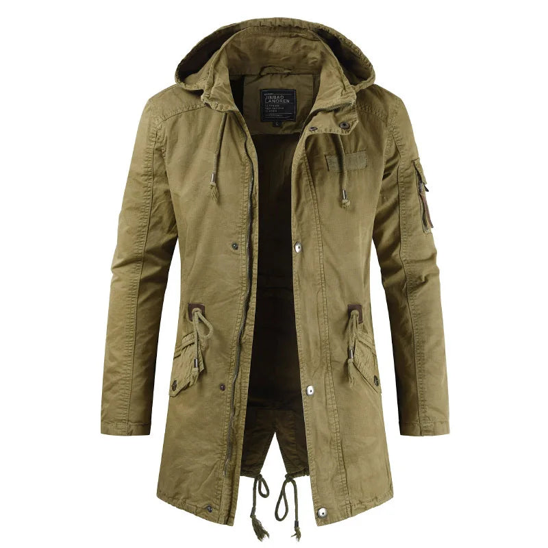 Parka Capuche Homme Tactique Militaire - Coupe-Vent Polaire Bombardier Cargo Multi-Poches Hiver