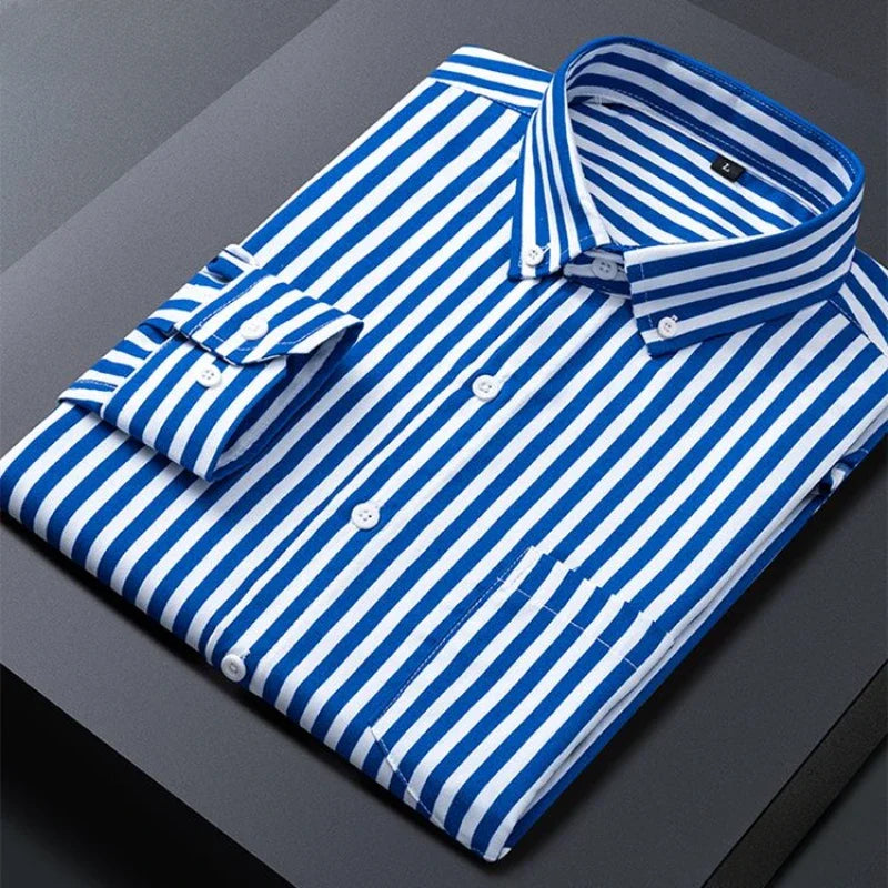 Chemise Homme Rayée Carreaux - Manches Longues Coupe Cintrée Bureau M-5XL
