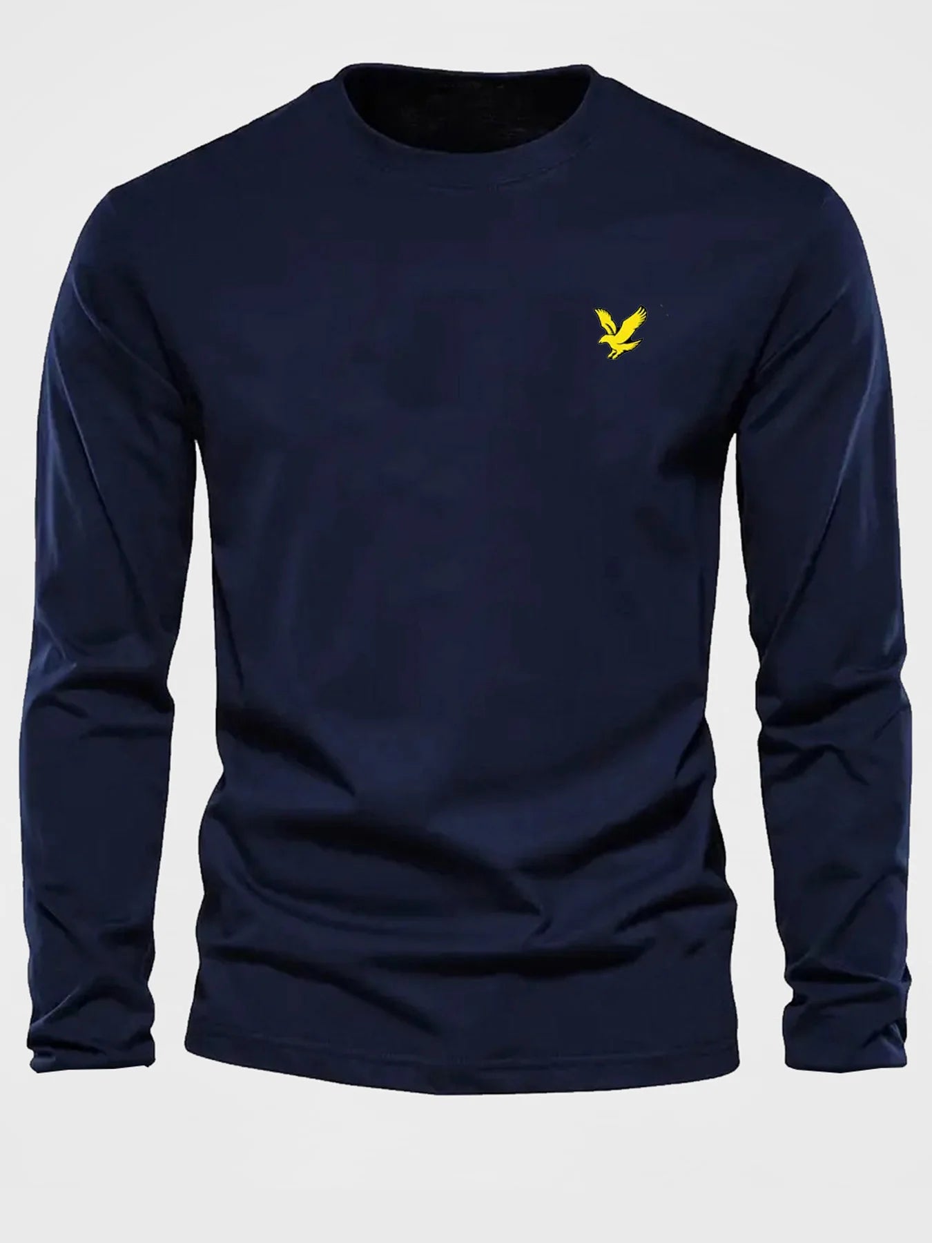 T-Shirt Homme Col Rond Aigle Imprimé - 100% Pur Coton Manches Longues Coupe Ample Sport Décontracté