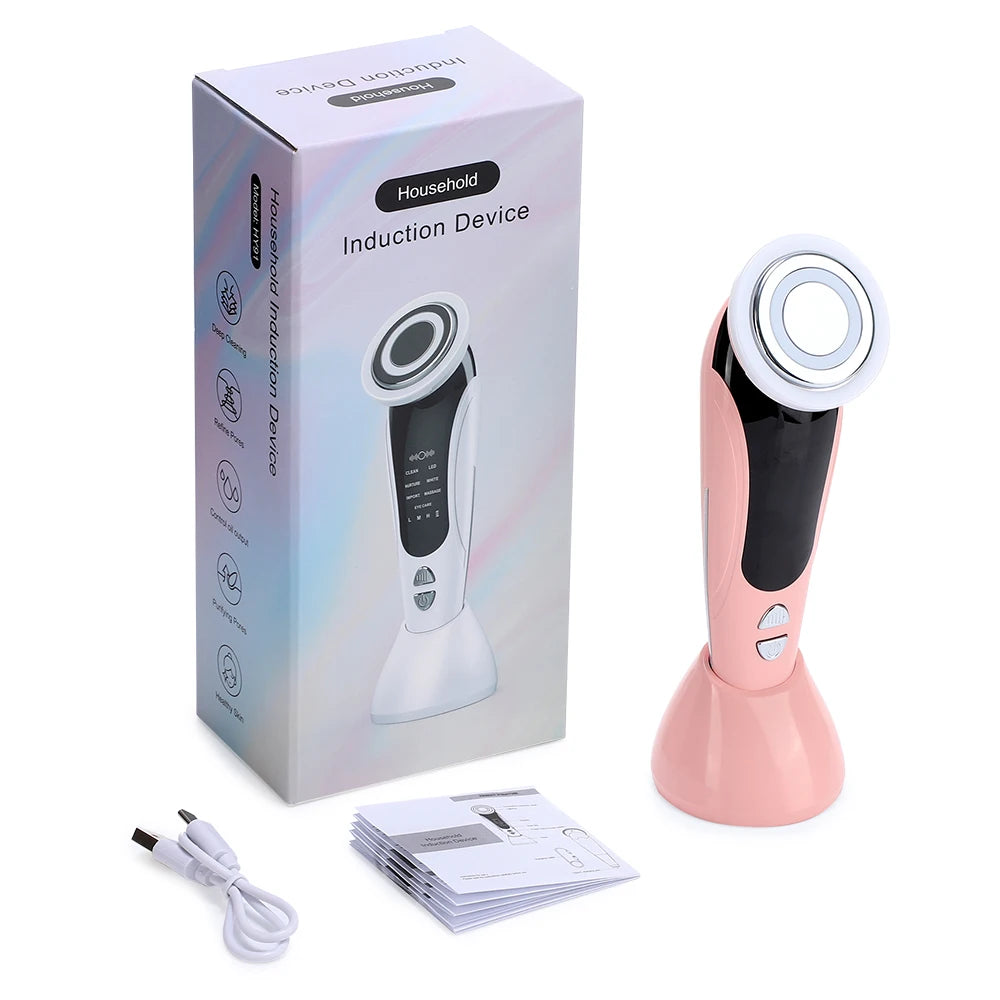 Masseur Facial EMS Thérapie LED - Vibration Ionique Raffermissement Anti-Rides
