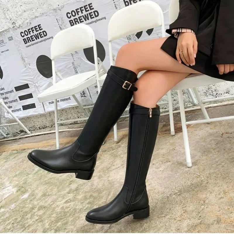 Noir élégant avec talons bas chaussures pour femme longue marron femmes bottes hiver genou haut arbre élégant dernier prix Goth