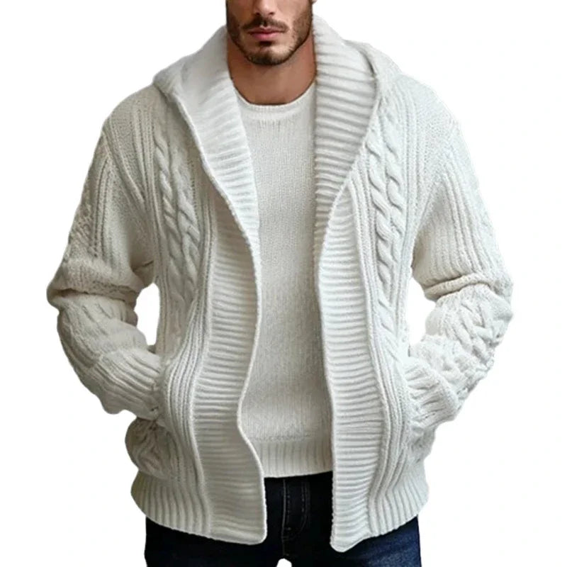 Cardigan Capuche Homme - Manteau Manches Longues Uni Ample Point Ouvert Automne Hiver