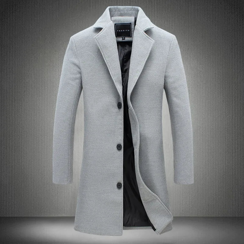 Manteau Laine Simple Boutonnage Homme - Coupe-Vent Ajusté Élégant Britannique Printemps Automne