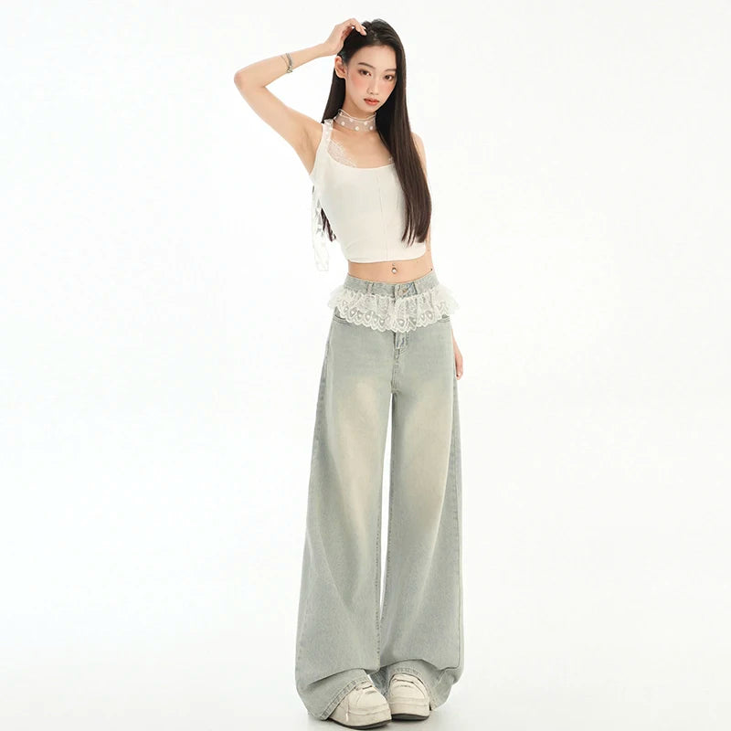 Jean Femme Y2K Harajuku Streetwear - Taille Haute Rétro