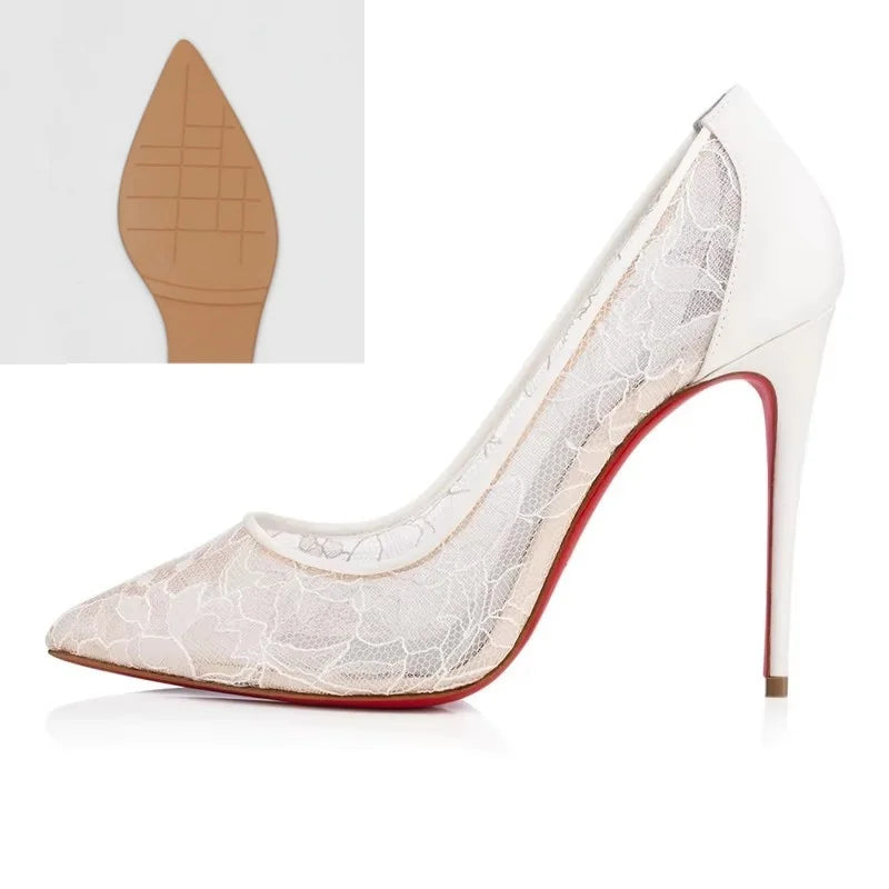 Escarpins Maille Dentelle Semelle Rouge - Talons Hauts Fins Banquet Grande Taille
