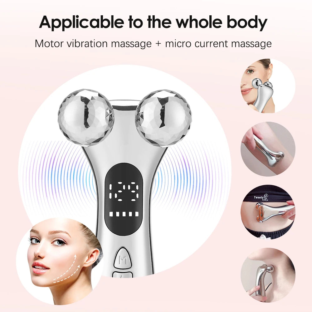 Electric Microcurrent Facial Beauty Instrument LED Display Face Lifting Roller Massager Skin Tightening Beauty Devices