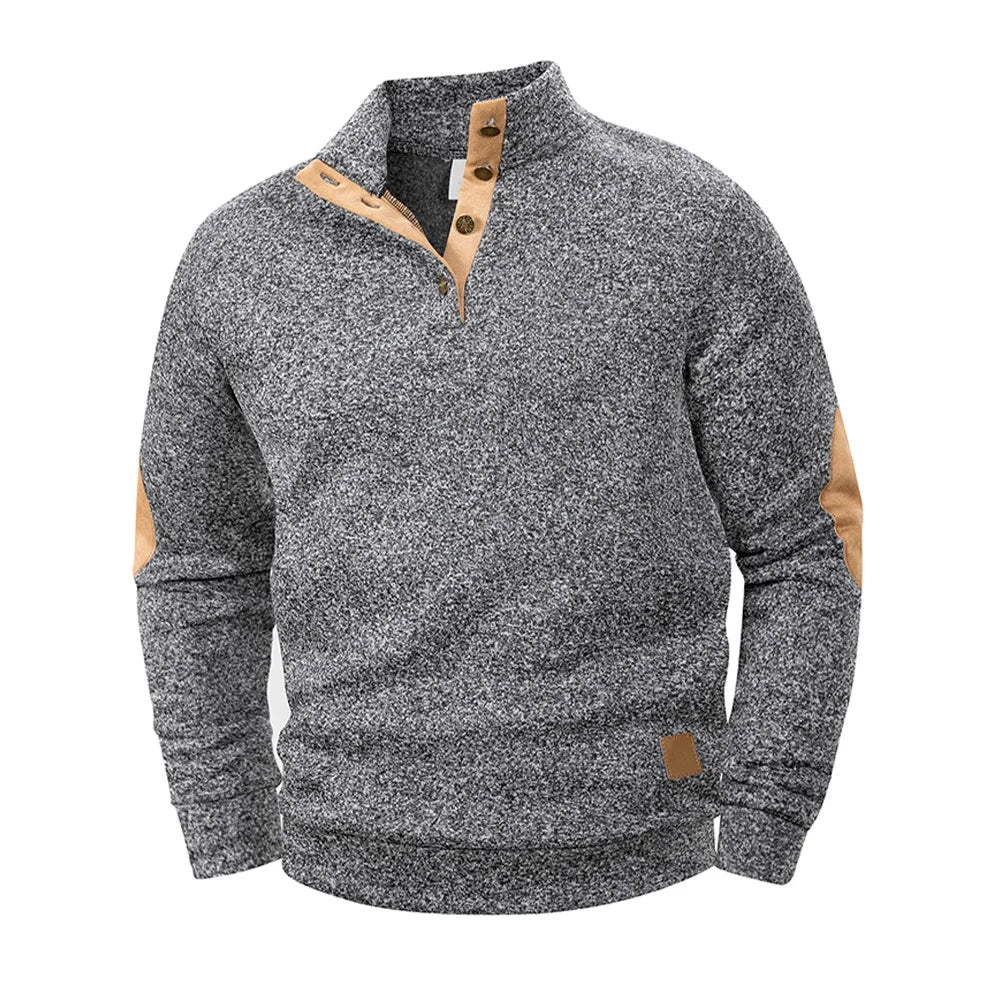 Pull Polo Henley Homme Col Montant Boutonné - Manches Longues Sport Printemps Automne