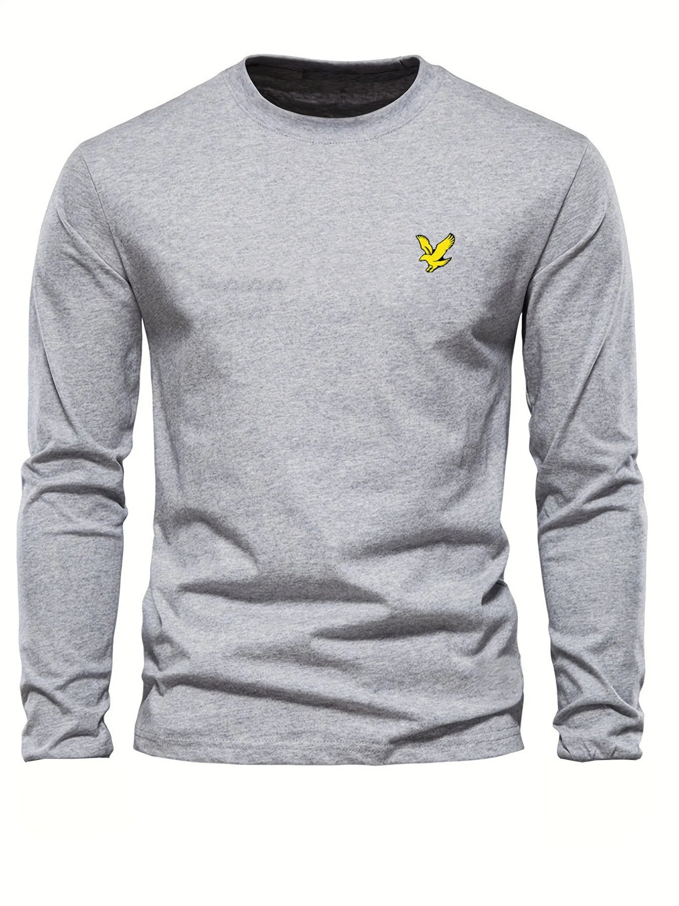 T-Shirt Homme Col Rond Aigle Imprimé - 100% Pur Coton Manches Longues Coupe Ample Sport Décontracté