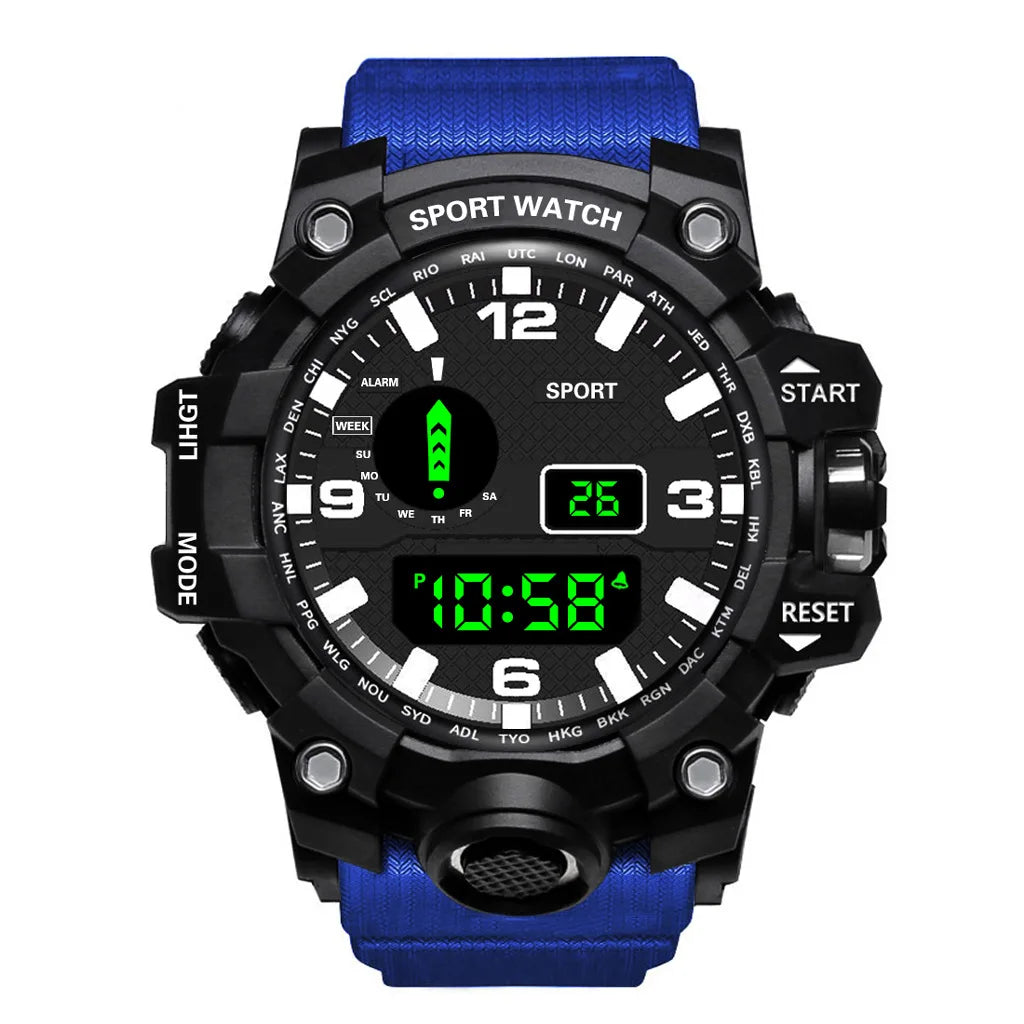 Montre pour hommes de mode sport montre-bracelet électronique grand cadran multifonctionnel étanche alarme lumineuse enfants montre militaire pour hommes