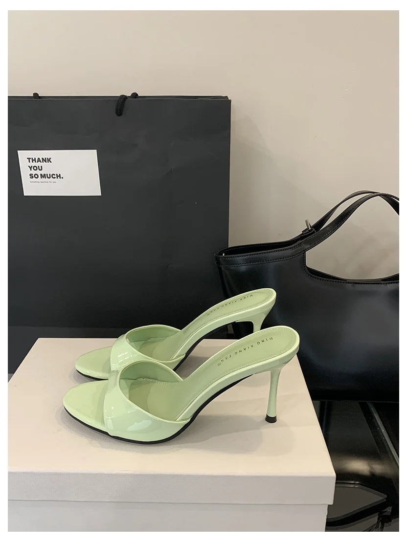 Sandales Mules Cuir Verni Talons Fins - Escarpins Ouverts Mode Femme 2025