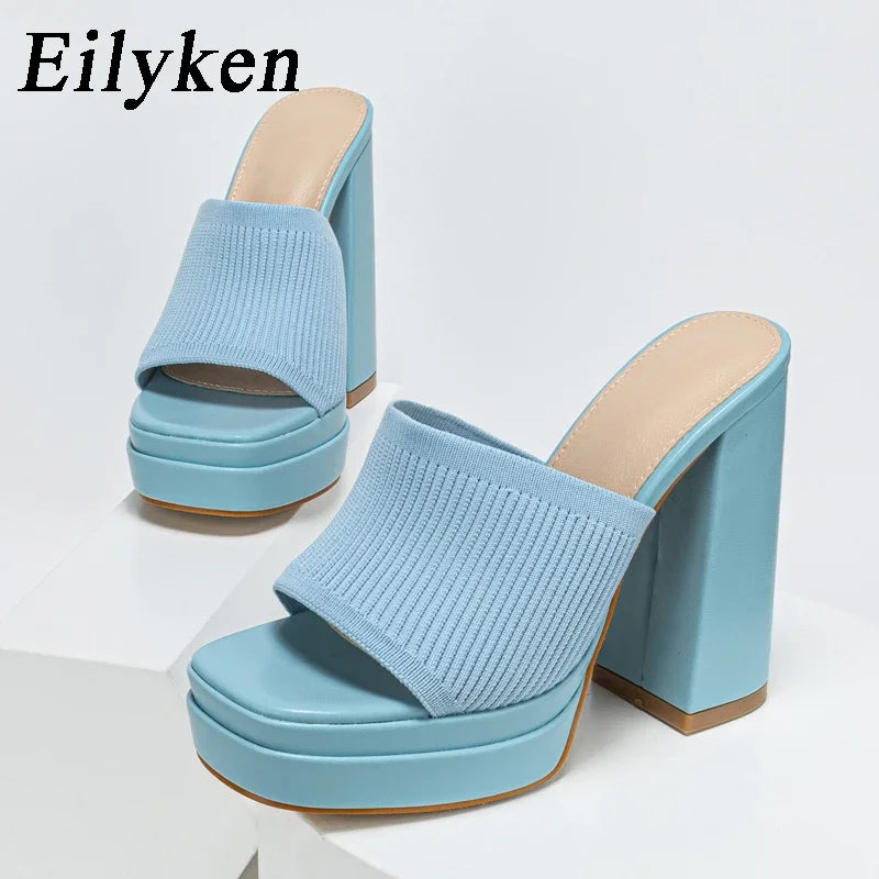 Pantoufles Eilyken Talons Hauts Femme - Plateforme Tissu Bout Ouvert Fête Mariage
