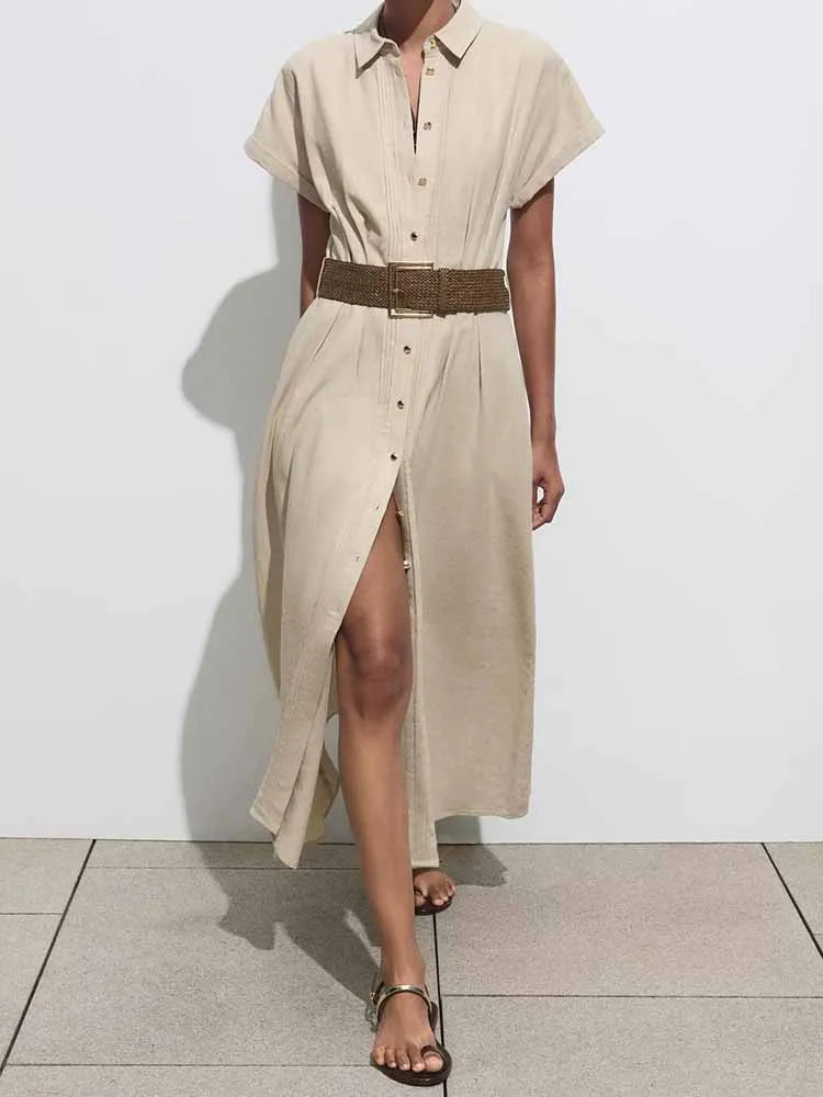 Robe Midi Femme Lin Été - Style Français Européen Américain Tendance