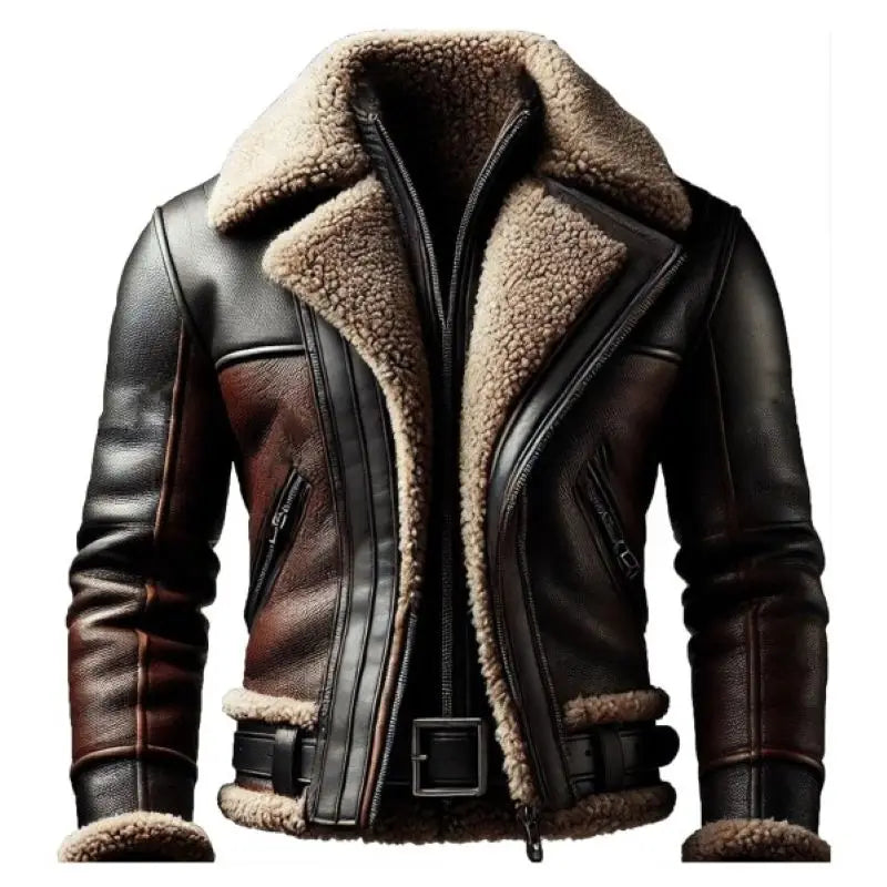 Manteau Cuir Homme Motard Vintage 2025 - Veste Hiver Fausse Fourrure