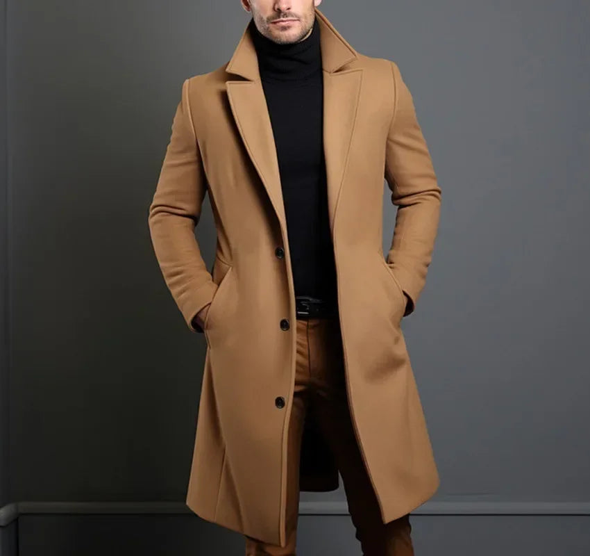 Manteau Laine Casual Homme - Simple Boutonnage Revers Chaud Jeune Européen Automne Hiver