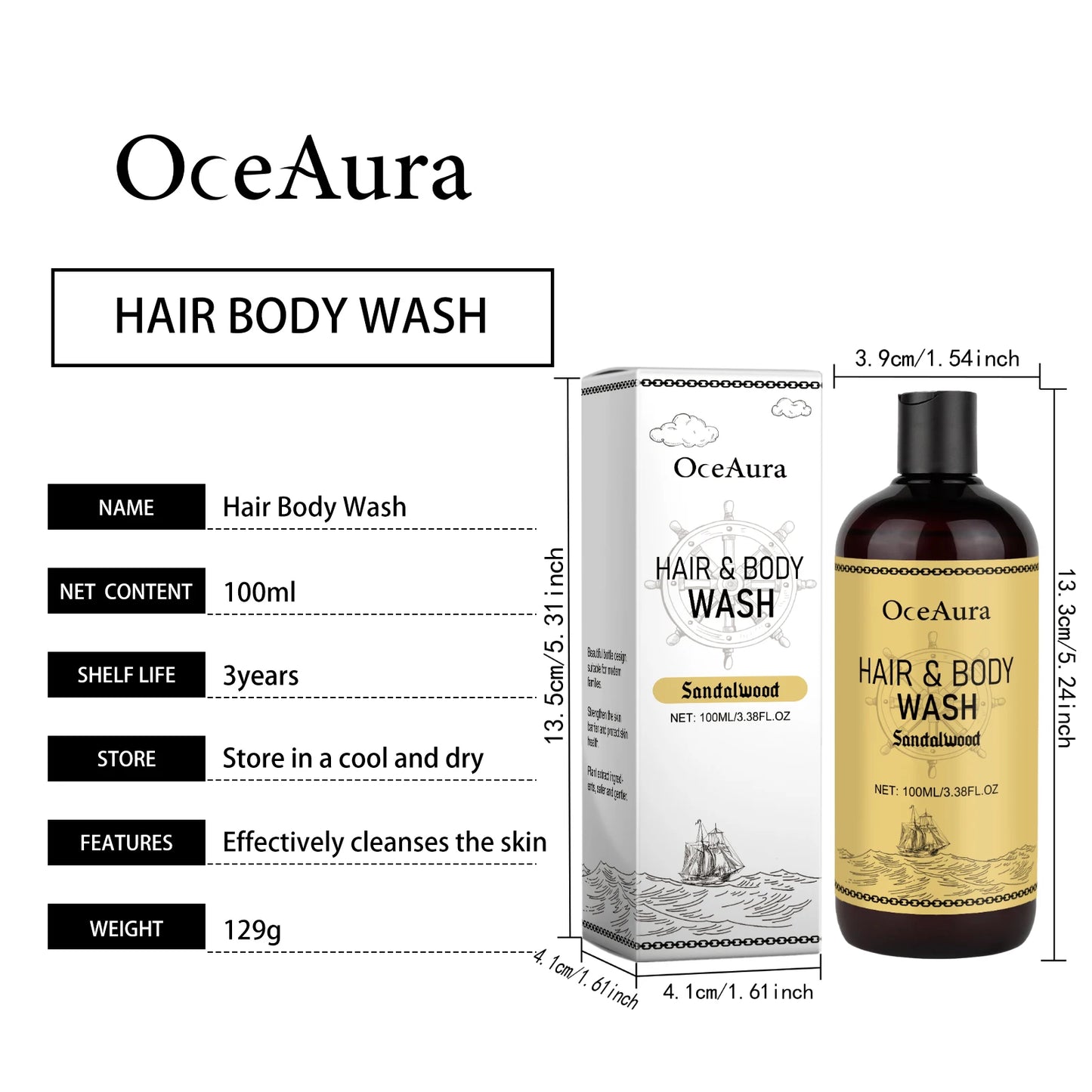 OceAura Men's 2-in-1 Shampoo - Moisturizing Body &amp; Hair