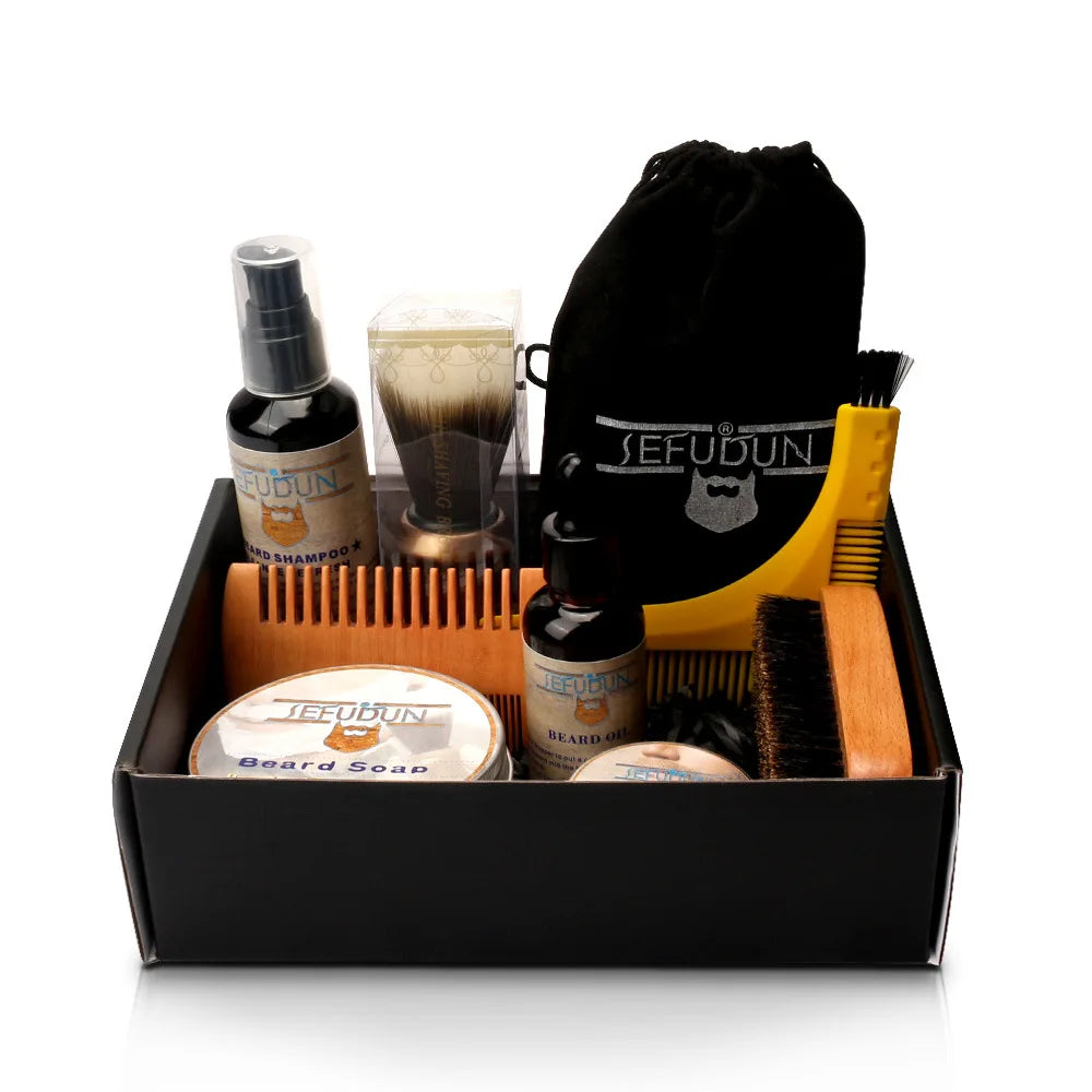 Kit Soins Barbe 7/9 Pièces Homme - Baume Huile Toilettage Moustache