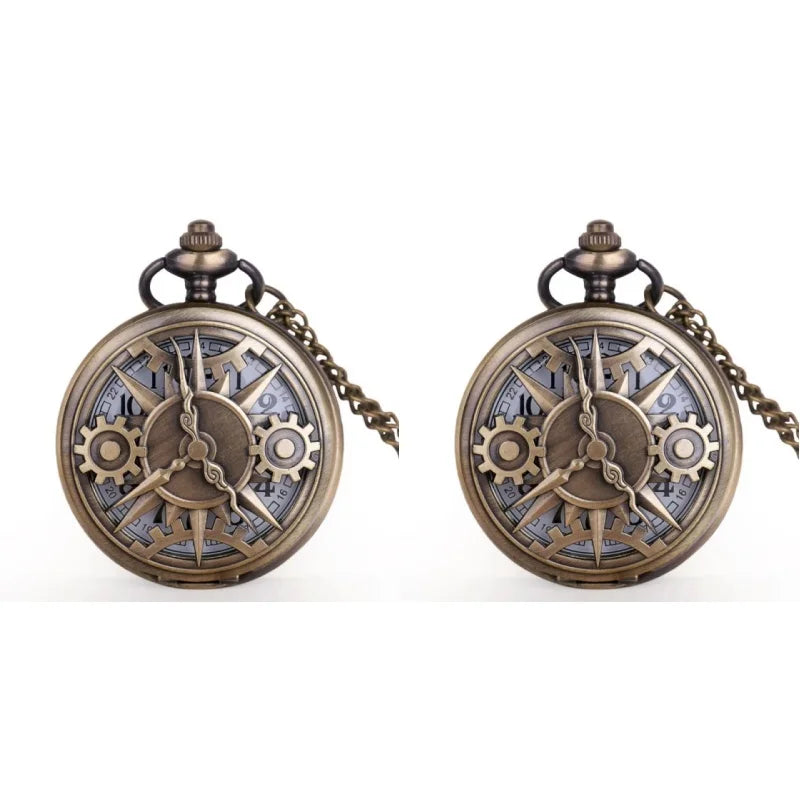 Montre de Poche Crâne Pistolet Bronze Vintage - Collier Pendentif Homme