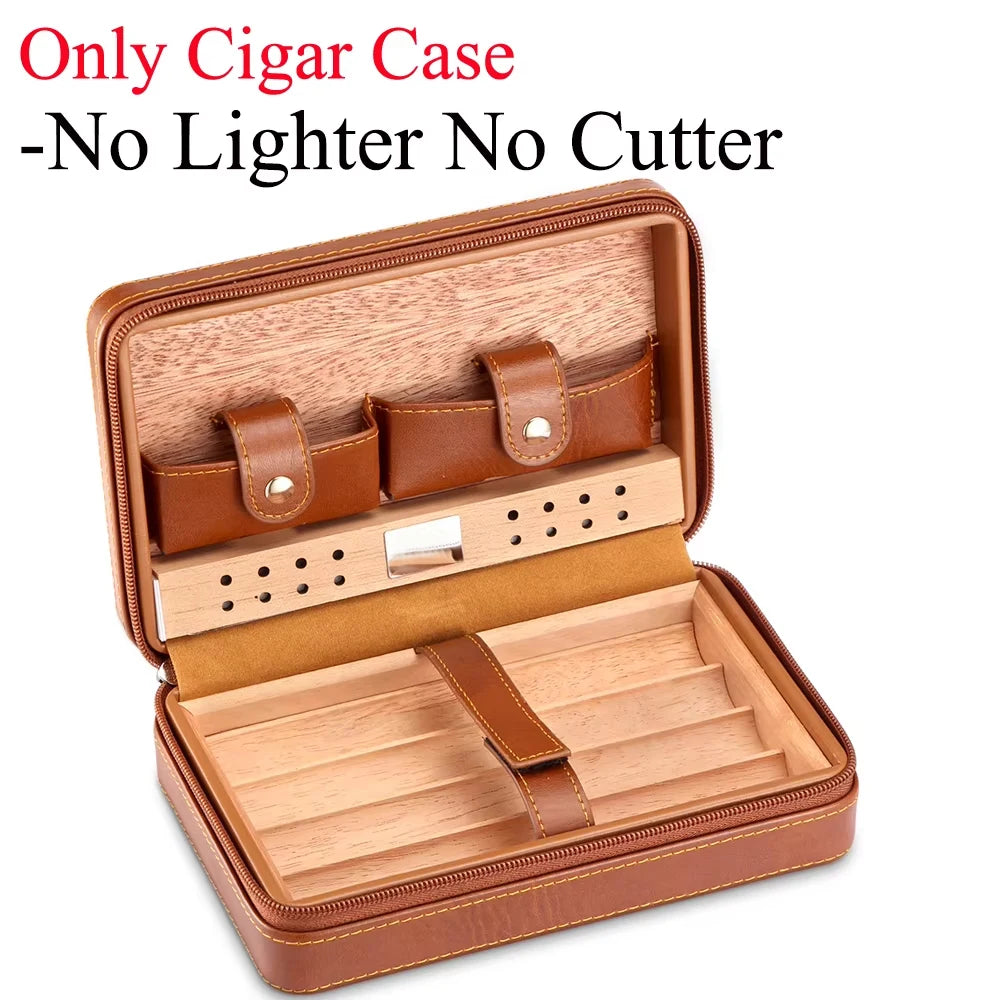Boîte Cigares Portable Cuir Bois Cèdre - Étui Voyage avec Coupe Briquet