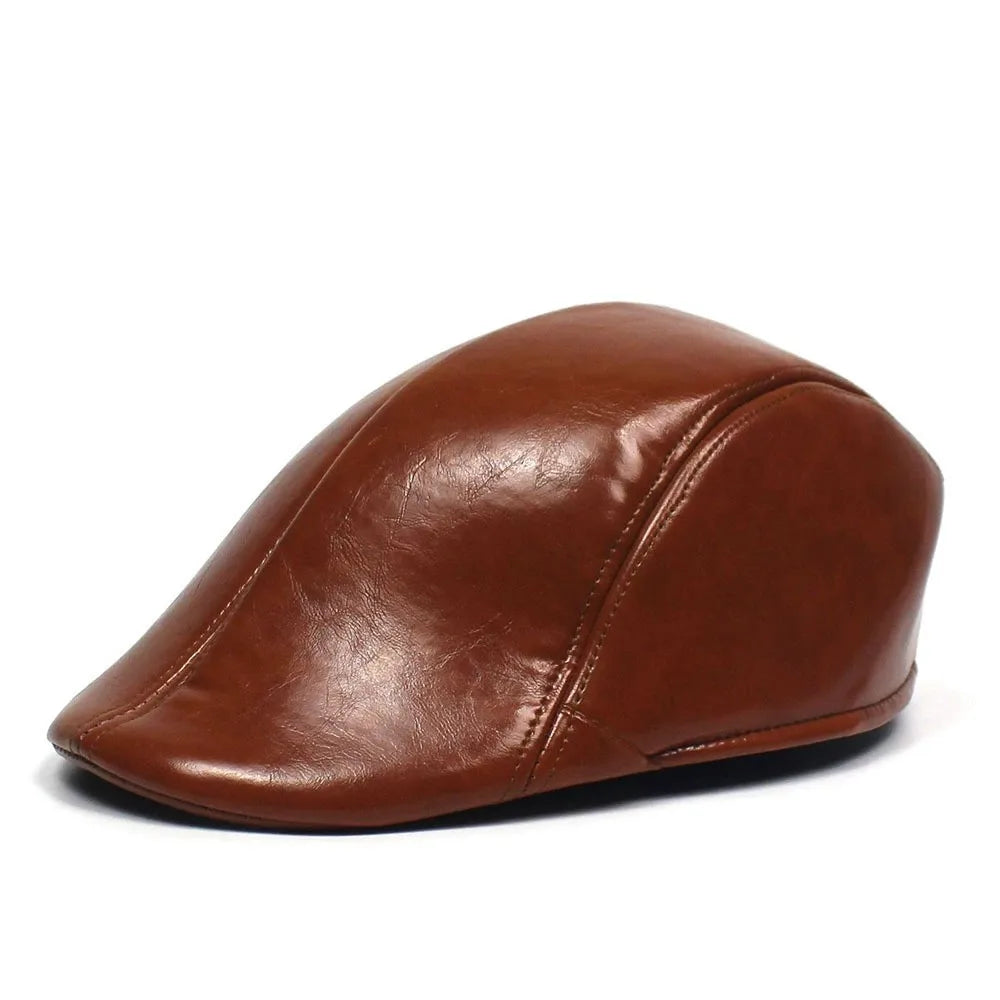 Béret PU Homme Automne-Hiver - Style Décontracté Cuir Brillant Visière